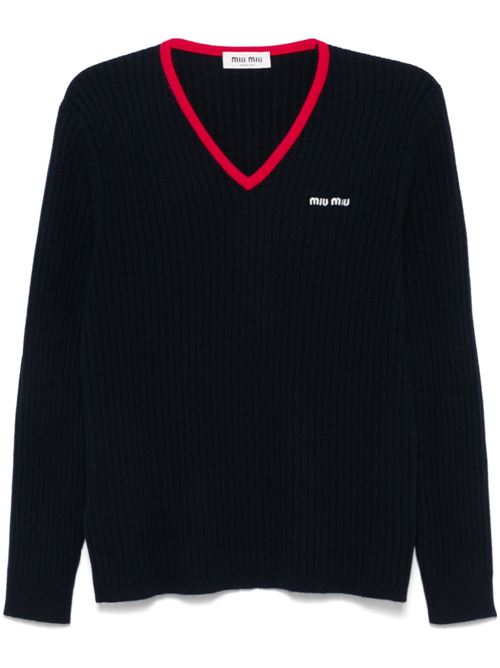 Cashmere ribs v-neck sweater MIU MIU | MMLA331580F059F